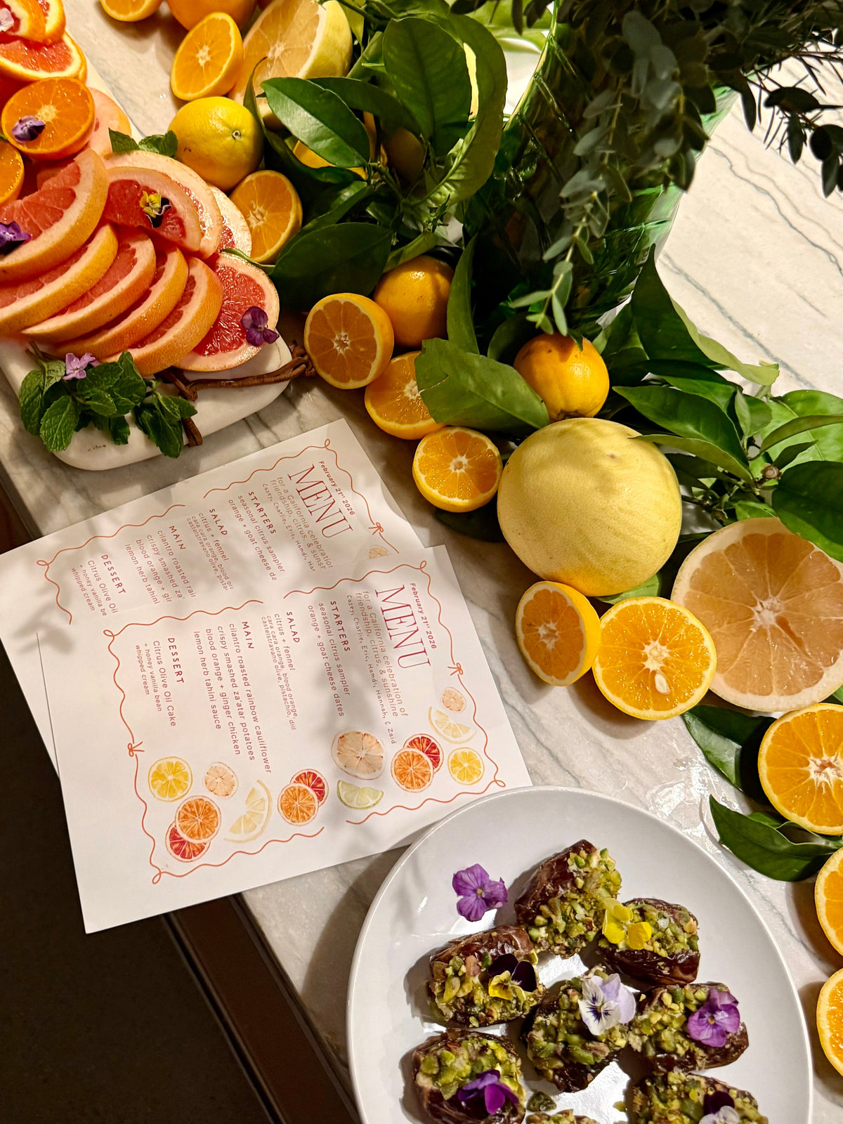 Fresh prepared dishes on a linen table